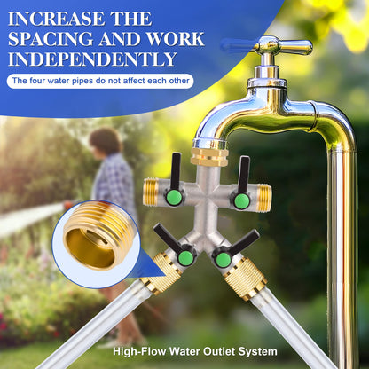 EJW Hose Splitter 4 Way, Garden Hose Splitters, 4 Way Faucet Splitter, Water Spigot Splitter, RV Brass Hose Splitter,Heavy Duty Garden Hose Splitter, Hose Valve 3/4 Inch GHT Thread.