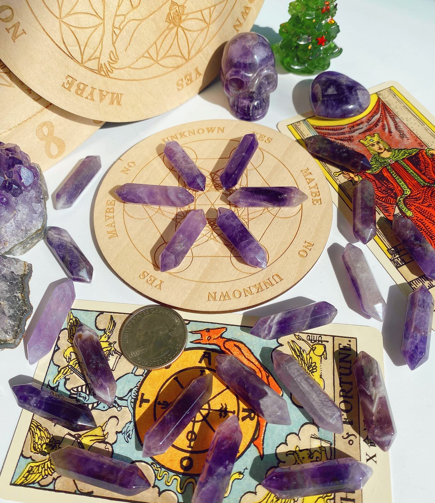 10 PCS Amethyst Crystals Set Wands Polished Healing Crystal Stones Bulk Natural Hexagonal Pointed Reiki Energy Balancing Meditation Therapy Wand Gift Stocking Stuffers for Women