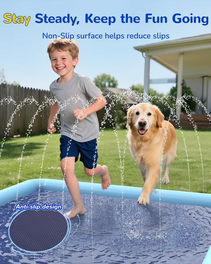 VISTOP Non-Slip Splash Pad for Kids and Dog, Thicken Sprinkler Pool Summer Outdoor Water Toys - Fun Backyard Fountain Play Mat for Baby Girls Boys Children or Pet Dog (116 * 72 inch,Blue&Blue)