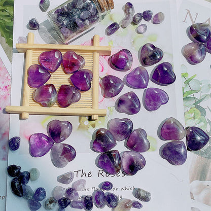 QINJIEJIE 20 PCS Amethyst Heart Crystal Purple Healing Crystals Natural Cute Stones Pocket Healing Palm Love Bulk Set Wholesale Reiki Energy Balancing Meditation Valentine's Day Gift