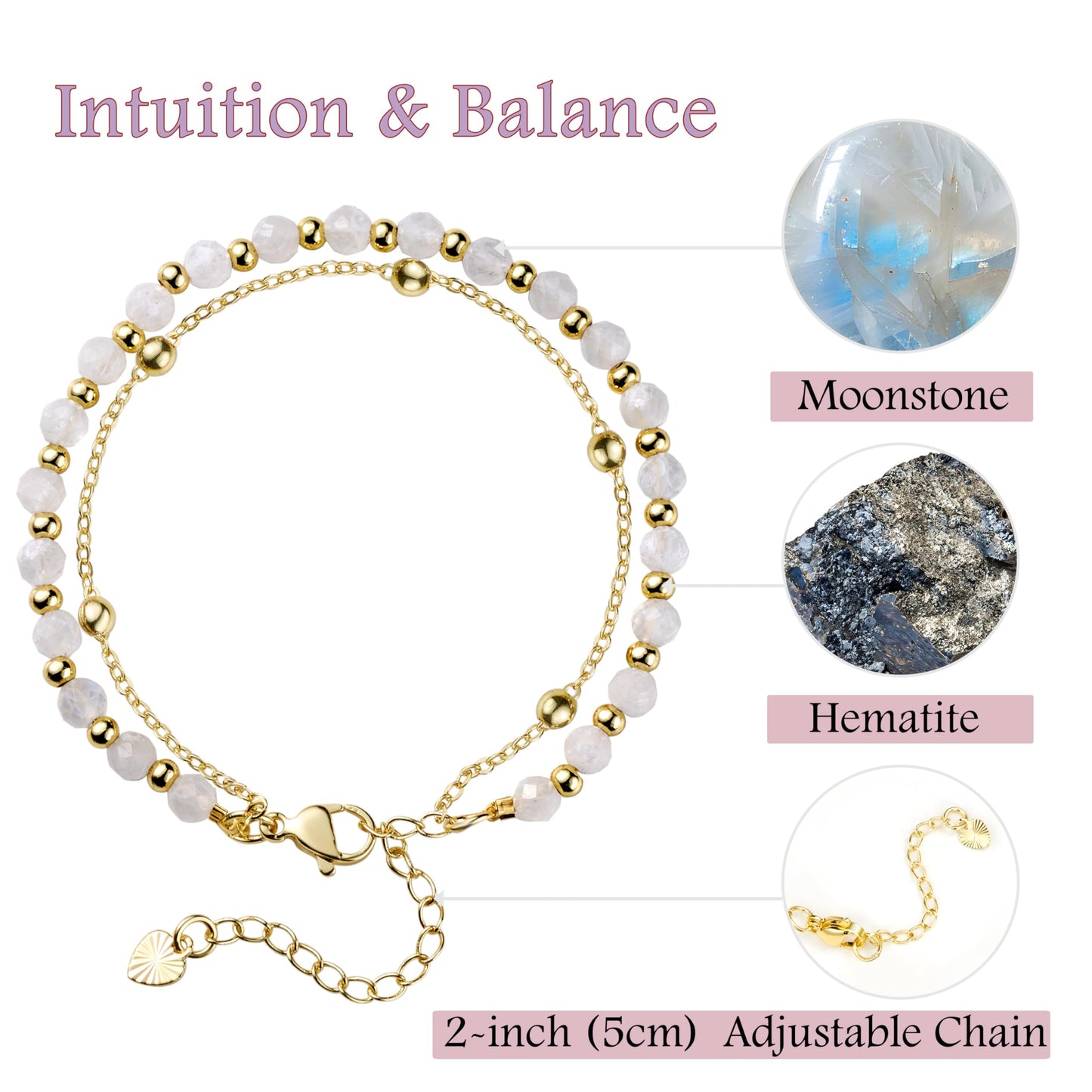 Farfume Moonstone Crystal Bracelet Beaded Bracelets for Women 4mm Natural Stone Beads Gemstone Handmade Jewelry Valentine's Day Gifts