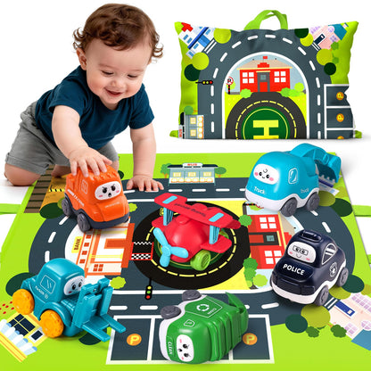 Big Cartoon Truck Car Toys for 1 Year Old Boy with Playmat/Storage Bag|Baby and Toddler Toys 12-18 Months & Age 1-2|1st Birthday Gift for Baby Toys 1 Year Old