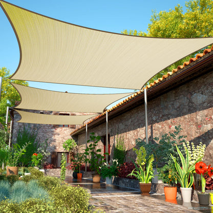 ShadeMart 12' x 20' Beige Sun Shade Sail Rectangle Canopy Fabric Cloth Screen, Water and Air Permeable & UV Resistant, Heavy Duty, Carport Patio Outdoor - (We Customize Size) SMSL