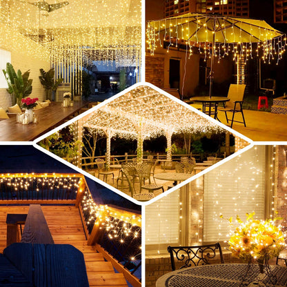Lainin 3.5M/11ft 96 LED Warm White Linkable Fairy Curtain String Light with 8 Modes Memory Functional Controller for Indoor/Outdoor/Patio/Wedding/Valentines Day/Christmas Decor