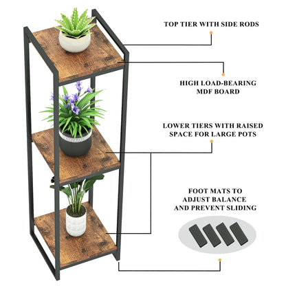 FONHAYE 45" Tall Plant Stand Indoor, 3-Tier Modern Plant Shelf Corner Flower Pot Holder Organizer for Living Room Balcony Garden, Rustic Brown