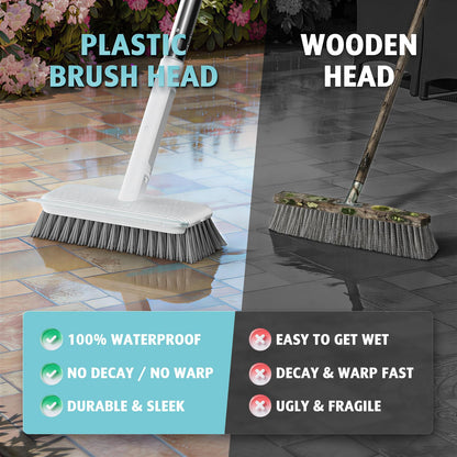 Floor Scrubber, Stainless Steel Wire Scrub Brush with Long Handle, Sturdy, Durable, and Corrosion-Resistant, Outdoor Surface Cleaning for Concrete Patios, Deck, Garden, Garage