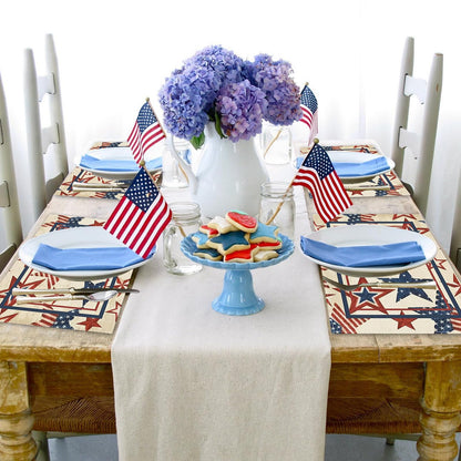 Niviy 250th Anniversary USA Placemats, Retro Stars Stripes Patriotic Placemats Set of 4, 12x18 Inch Memorial Day Independence Day Table Mats for Holiday Party Kitchen Dining Room Decoration