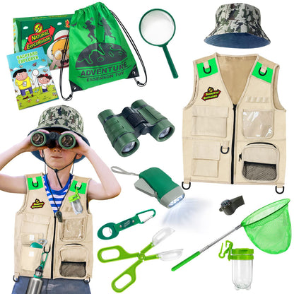 ESSENSON Outdoor Explorer Kit & Bug Catcher Kit with Vest, Outdoor Toy Gift for 3 4 5 6 7 8+ Year Old Boys Girls Kids Binoculars, Magnifying Glass, Butterfly Net, Camping, Adventure