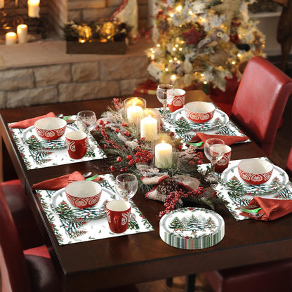 96 Pieces Christmas Tree Party Tableware Set – Holiday-Themed Disposable Plates, Napkins, and Green Forks for Christmas Dinners, Winter Parties, and Seasonal Celebrations – Serves 24 Guests