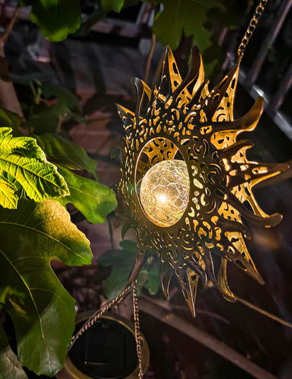 Yonxuleo Sun Solar Wind Chimes for Outside Lights Prefert Gifts for Mom Wife Unique Crackle Glass LED Warm Light Outdoor Hanging Decor Windchimes for Garden Yard Patio Christmas Birthday Mothers Day