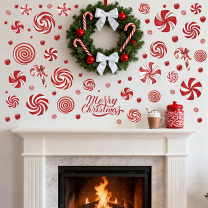 8 Sheet Christmas Wall Decorations Christmas Wall Stickers Retro Floor Decals Peppermint Candy Cane Stickers Decor Xmas Candy Stickers