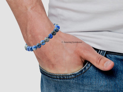 Amazing Gemstone Crystal Bracelet for Women Men's Gifts - Protection Healing Crystal Bracelet - 8mm Gemstone Beaded Stretchable Bracelet Pulseras Para Hombres Mujer Stocking Stuffers Mothers Day Gift (Lapis Lazuli)