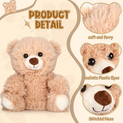 Jenaai 8 Pcs 10 Inch Bear Stuffed Animals Bulk Cute Baby Shower Small Plush Bears Party Favors for Baby Shower Wedding Birthday Graduation Centerpiece Decoration(Stylish,Light Brown)