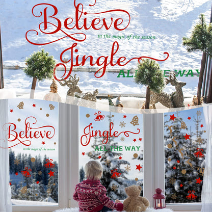 Hotop 4 Sheets Christmas Wall Decals Believe Quote Wall Stickers Christmas Wall Decor Reindeer Snowflakes Window Clings Vinyl Wall Art Decal Removable for Christmas Party Supplies Home Window Decor
