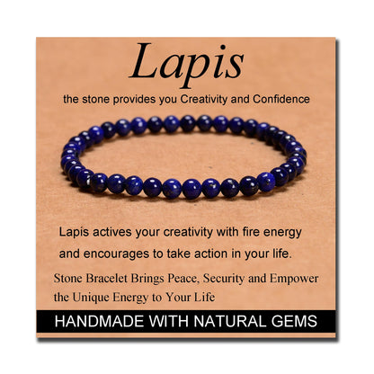 MASSIVE BEADS Lapis - Creativity and Confidence - Handmade Handmade Yoga Stretch Elastic Bracelet Natural Stone Crystal Healing Power Energy Gifts for Unisex Adult 4mm
