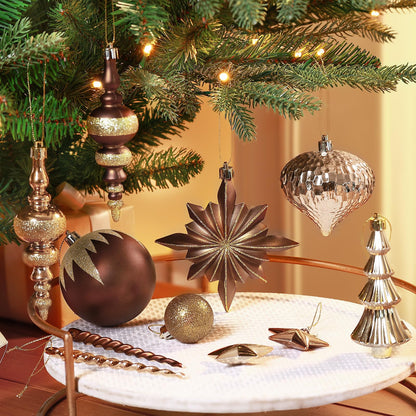 SHareconn 80pcs Christmas Balls Ornaments Set, Contemporary Luxury Gift Set, Shatterproof Plastic Bronze Decor for Xmas Tree Holiday Wedding Party Decorations with Hanging Strings, Brown Copper Gold