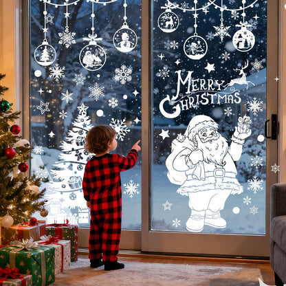 HEEKPEK 163PCS Christmas Window Clings Decorations Large Merry Christmas Double Sided Stickers, Santa Claus Xmas Tree Reindeer Decals for Home Office School (14 Sheets)