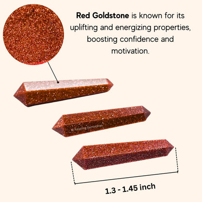 Amazing Gemstone Red Goldstone Crystal Points Bulk Healing Crystals - Pack of 3 Double Terminated Healing Wand Point Bulk Crystals for Crafts, Crystal Grid, DIY - Premium Crystals for Beginners Gifts