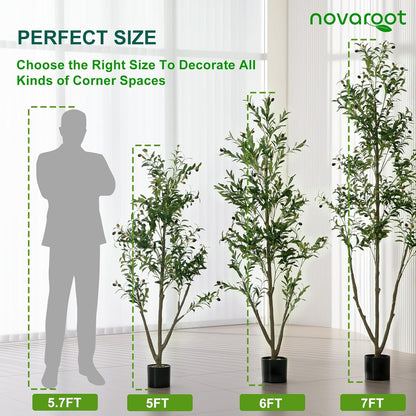 Olive Trees Artificial Indoor, 7FT Tall Faux Olive Tree with Moss and Planter, Artificial Plants Indoor with Natural Wood Trunk and Lifelike Fruits, Fake Tree for Home Office Living Room Decor