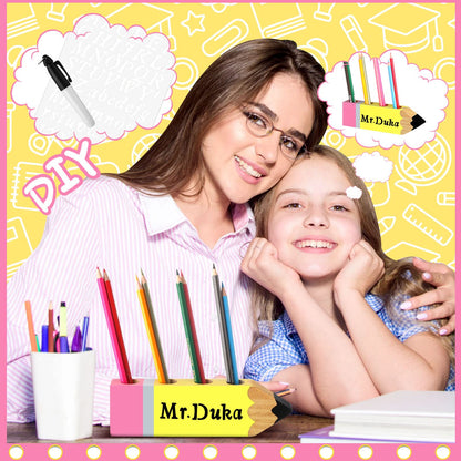 Sinmoe Teacher Appreciation Gift Name DIY Wooden Desk Pencil Shape Holder Teacher Name Desktop Pen Organizer for Back to School Graduation End of Year Thank You Gifts School Office Home Desk Sign