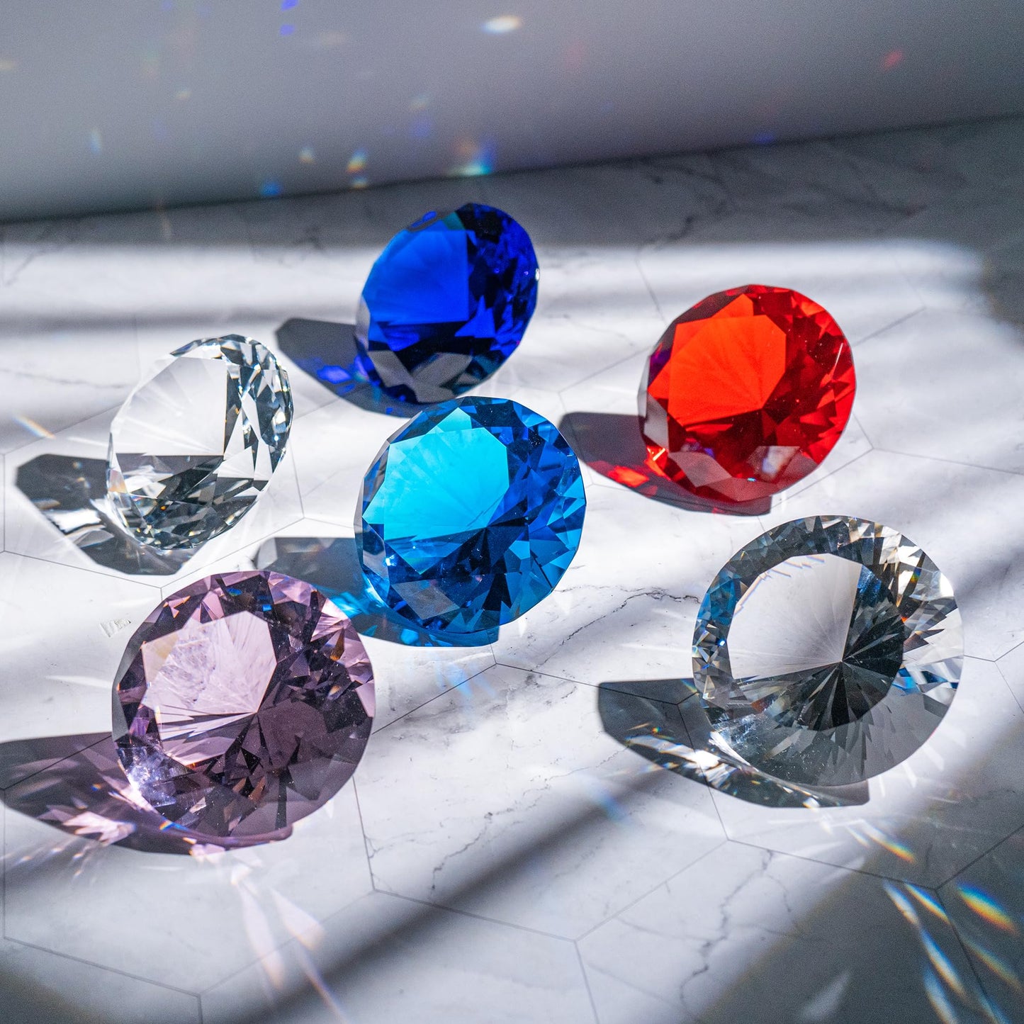 QIANCHANG 80mm Crystal Diamond Paperweight Large Faceted Glass Diamond Prism Jewel Gemstone for Home Wedding Table Decoration(Clear)