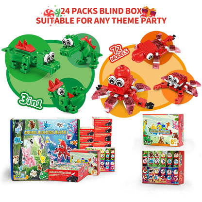 Party Favors for Kids - 24 Pack 72 Kinds of Animals Building Block Toy Stocking Stuffers Classroom Prizes Goodie Bags Easter Gifts Building Set, Christmas Birthday Gift for Boys Girls Ages 6-12+