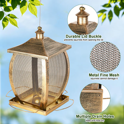 Bird Feeder, Heavy Duty Metal Wild Bird Feeders for Outdoors Hanging, 9 Lbs Extra Large Bird Feeder for Garden Yard Outside Backyard, Retro Lantern Shape
