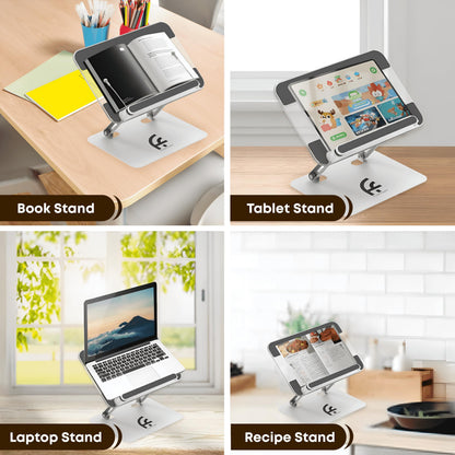 Amazon BESIGN Acrylic Book Stand for Reading, Adjustable Holder with Rotating Base & Page Clips, Foldable Desktop Stand for Textbooks, Cookbooks, Laptops, Tablets, Music Sheets, Recipes