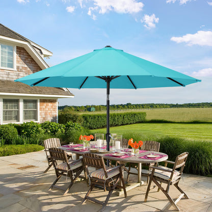MASTERCANOPY 9FT Patio Umbrella with Push Button Tilt and Crank, Outdoor Market Umbrella with 8 Sturdy Ribs, UV Protection & Waterproof for Garden, Deck, Backyard, Pool (Turquoise)