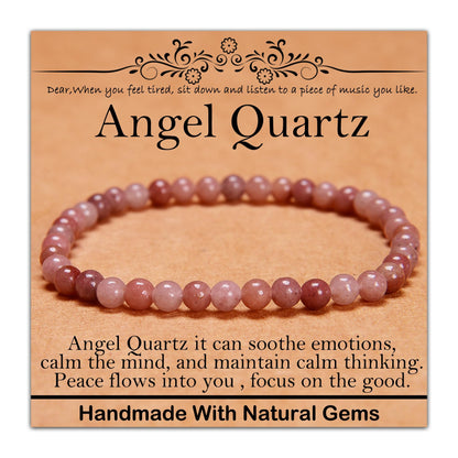 CHCCOYE 4mm Natural Healing Gemstone Bracelet Handmade Yoga Stretch Elastic Bracelet Stress Relief Crystal Jewelry for Men and Women (4mm,Angel Quartz)