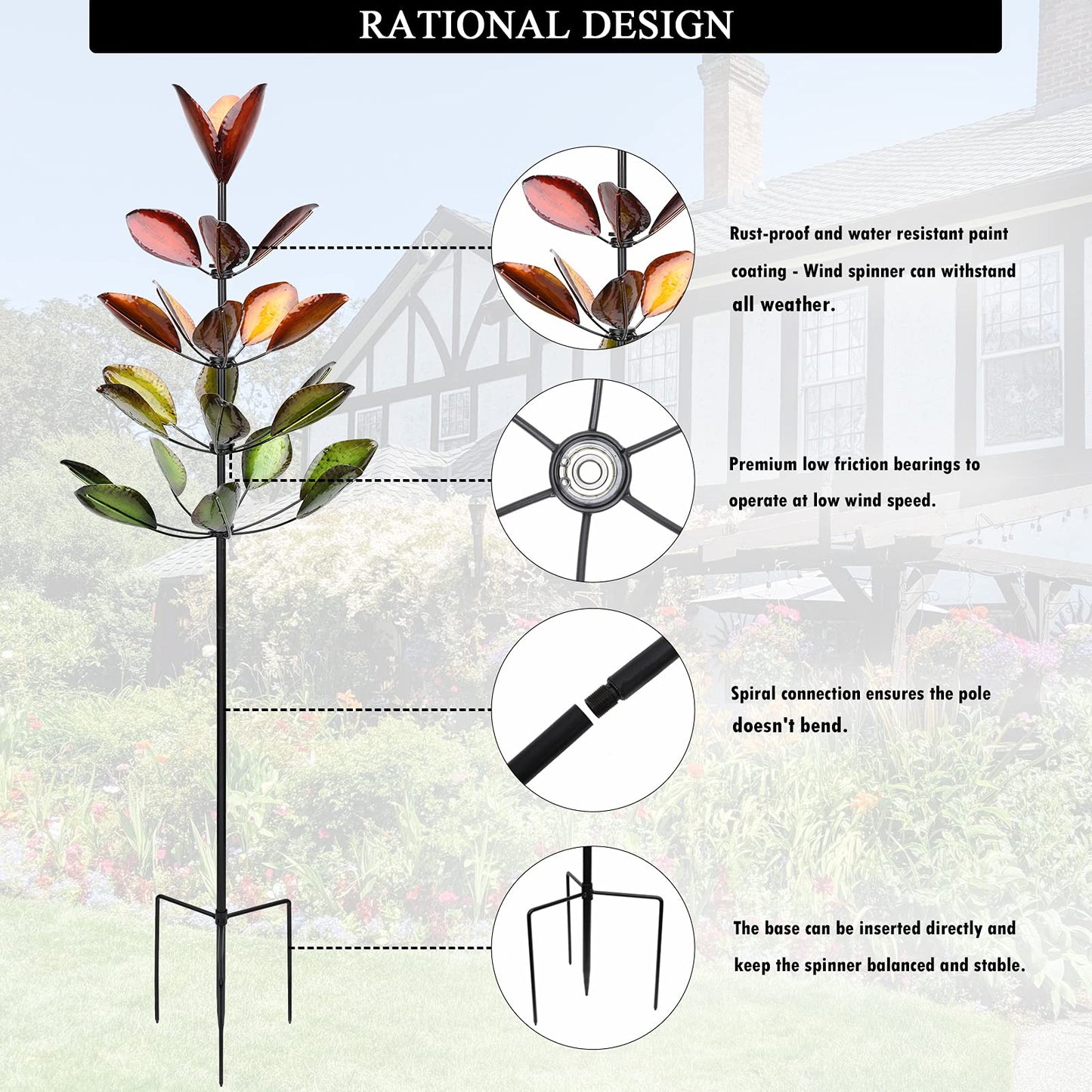 Large Metal Garden Wind Spinner - Kinetic Sculptures 5 FT Windmills Outdoor Metal Wind Spinners for Yard and Garden Wind Spinner Green Tree