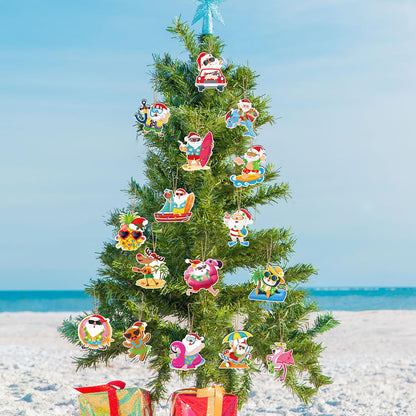 HOWAF 32pcs Hawaiian Christmas Ornaments for Tree, Christmas Decorations Hanging Ornaments Flamingo Santa Claus Wood Cutouts with Rope for Summer Beach Santa Palm Trees Decoration