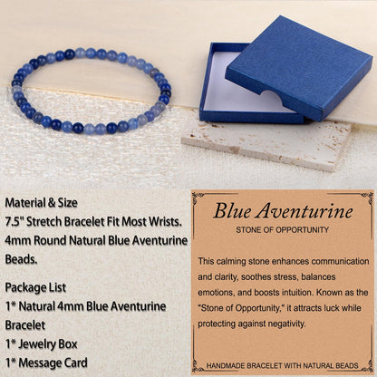 LPBeads Handmade Natural Gemstone Stretch Elastic 4mm Blue Aventurine Bracelet Healing Crystal Round Stone Beads Jewelry Gifts for Women Men