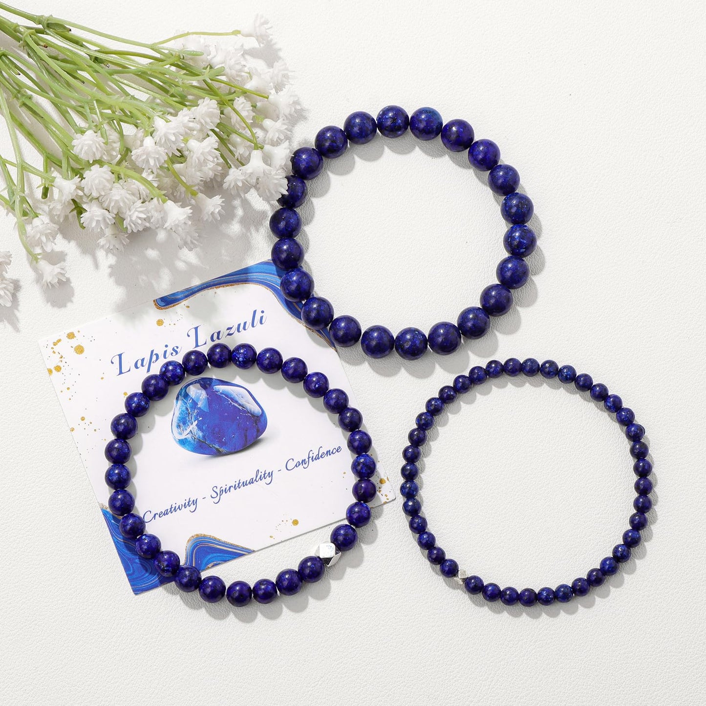 Raicegs 4MM Lapis Lazuli Bead Bracelets for Women Men Healing Crystal Bracelet Natural Stone Handmade Stretch Bracelet Reiki Spiritual Jewelry