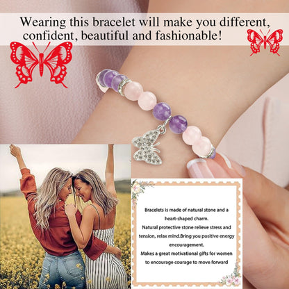 Inspirational Gifts for Women Natural Stone Heart Butterfly Bracelet for women Unique Small Gifts for Birthday Mothers day Thanksgiving Christmas Valentine's Day Teacher Appreciation Gifts (Amethyst)