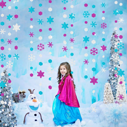 52 Ft Snowflakes Party Decorations Silver Purple Blue Glitter Paper Snowflakes Garland Streamer for Winter Wonderland Christmas Holiday Frozen Birthday Wedding Baby Shower Bridal Shower Party Supplies