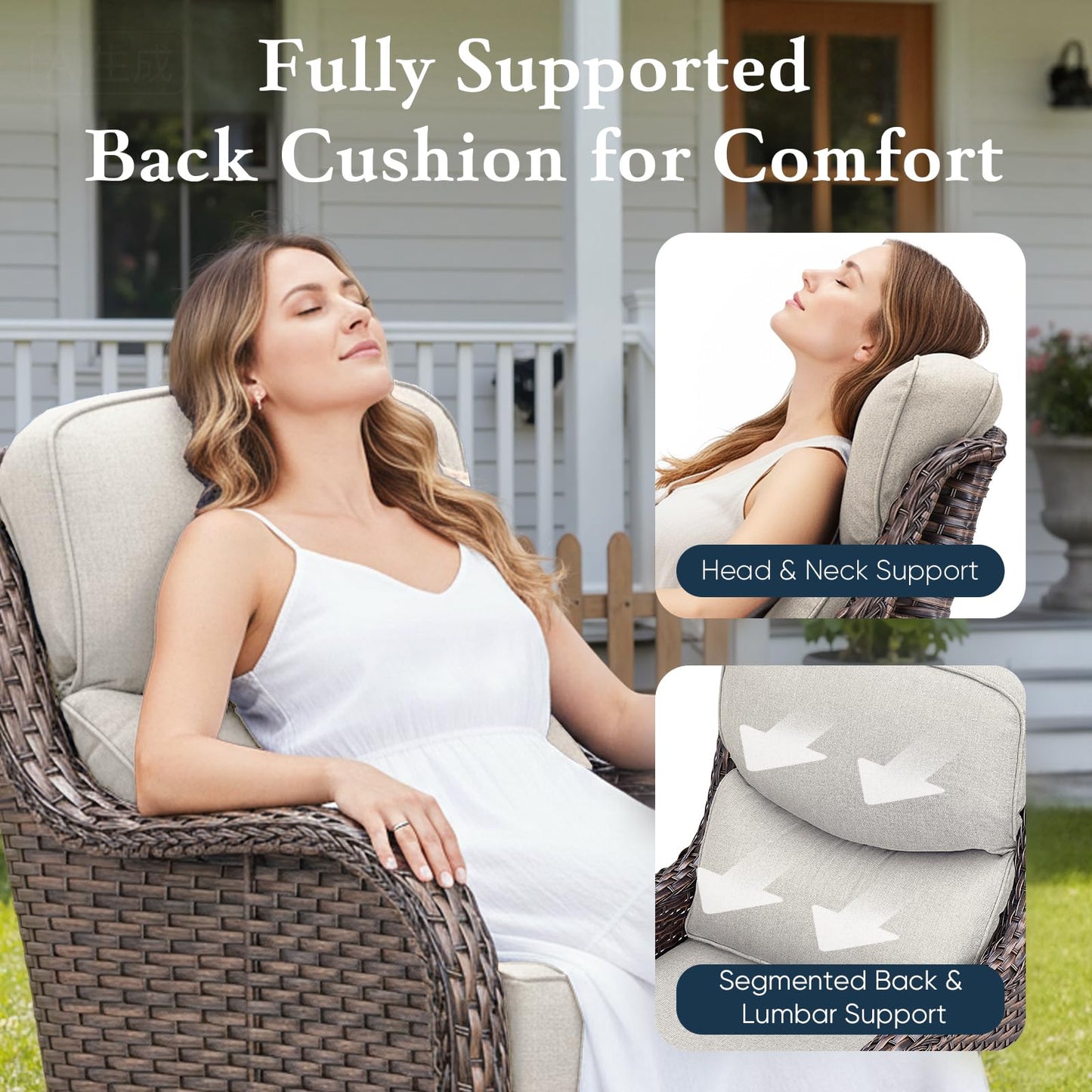 Belord Luxury 6" Thick Cushioned 10 Pieces Patio Furniture Set with Fire Pit Table, Wicker Outdoor Conversation Set with High Back Swivel Rocker Chairs for Deck Porch Yard and Poolside - Brown+Beige