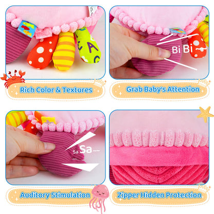 Baby Toys 6-12-18 Months, Pink Crawling Crab Tummy Time Toy, Rechargeable Musical Plush Toy with 50 Songs & Voice Recorder, Dancing Bouncing Interactive Baby Girl Sensory Toddler Toys 1 Year Old Gift