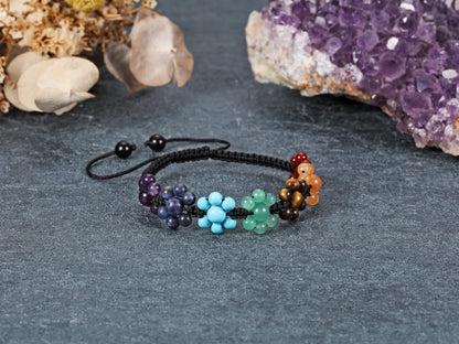 Top Plaza 7 Chakra Stone Healing Crystal Bead Bracelet Flower Natural Gemstone Bracelet Yoga Meditation Relax Anxiety Bracelets for Women