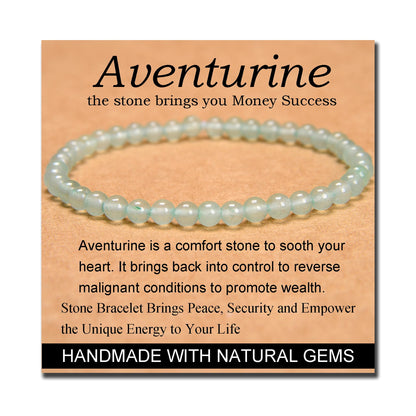 MASSIVE BEADS Green Aventurine - Stone of Wealth - Handmade Yoga Stretch Elastic Bracelet Natural Stone Crystal Healing Power Energy Gifts for Unisex Adult 4mm