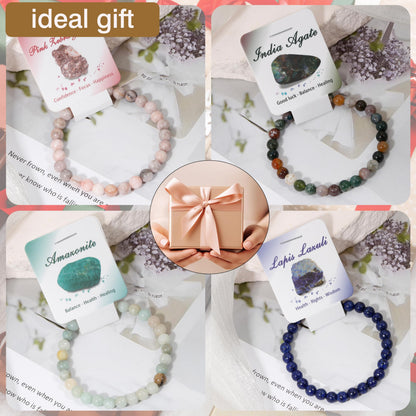 BOMAIL 9Pcs Healing Crystal Bracelets for Women Men 4mm 6mm 8mm Natural Stone Beaded Stretch Bracelet Set Handmade Gemstone Reiki Spiritual Jewelry Gifts