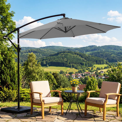 OLIXIS 9.8FT Offset Patio Umbrella with Base, Cantilever Table Umbrellas for Outdoor Sun Shade UV Protection with Easy Tilt Adjustment, 8 Ribs for Backyard, Lawn, Garden, Pool