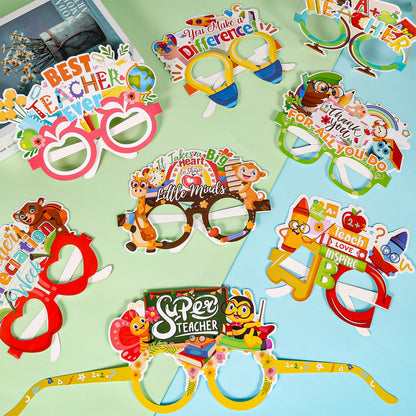 HOWAF 28pcs Thank You Teachers Paper Eyeglasses for Teacher Appreciation Week Photo Booth Props, Teacher Appreciation Week Eyewear Glasses for Teachers Day Decorations, Thank You Teachers Glasses