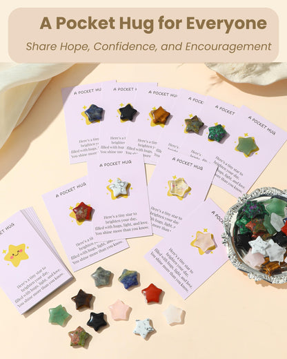 QianCannaor Pocket Hug Cards Bulk Crystal Stone Gift Set - 30Pcs Natural Star-Shaped, Mini Thoughtful Gifts for Friends, Coworkers & Family – Bulk Valentines Day Gifts for Adults, Ladies, College Students, Friends - Thinking of You Anxiety Relief Keepsake
