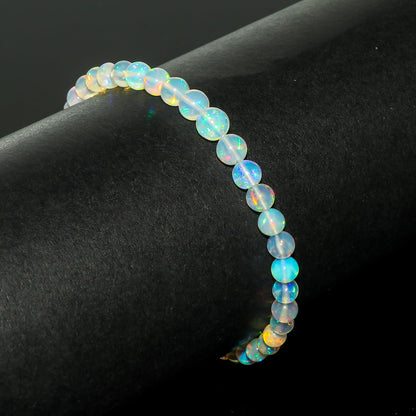 CRYSTALINES Natural Ethiopian Opal Crystal Beaded Bolo Bracelet, Handmade Gemstone Jewelry, Silver Adjustable Clasp, Chakra Healing Stone, October Birthstone, Bohemian Gift for Women (Size-10inch)