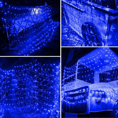 iBaycon 4ft x 6ft Christmas Net Mesh lights, 8 Modes Timer Connectable Waterproof Christmas Lights for Trees, Bushes, Wedding, Garden, Outdoor Decorations (Blue, 1PACK)