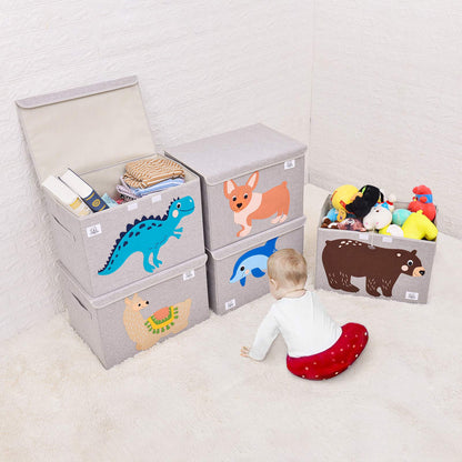 CLCROBD Foldable Large Kids Toy Chest with Flip-Top Lid, Collapsible Fabric Animal Toy Storage Organizer/Bin/Box/Basket/Trunk for Toddler, Children and Baby Nursery (Triceratops)