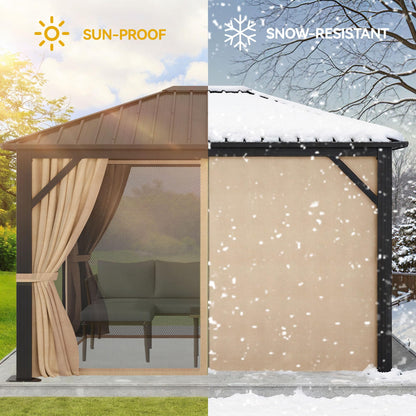 YITAHOME 10X12FT Hardtop Metal Gazebo Single Top Outdoor Patio Canopy Galvanized Iron Aluminum Column Garden Tent Curtains Netting for Backyards Decks Lawns,Brown