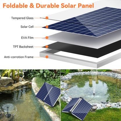 POPOSOAP Solar Fountain Pump 35 Watt, 480GPH Solar Water Pond Pump with PVC Tubing 4 Spray Heads 16.5ft Cable Length for Garden Pond Fountain Waterfall Hydroponics Pool