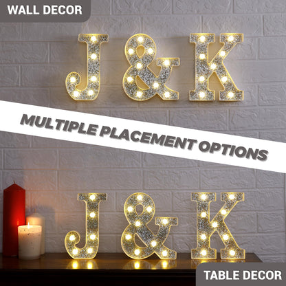 TEHIBIEN Marquee Light Up Letters, Glitter Silver LED Letter Lights Battery Powered Alphabet Letter Sign for Night Light Wedding Birthday Party Cafe Bar Decoration Girls Room Decor - R